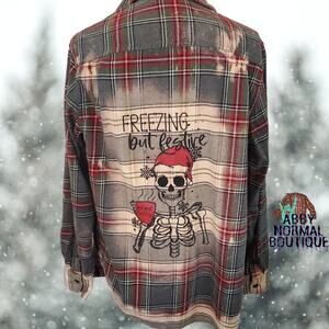 Skeleton Freezing But Festive Custom Holiday Flannel Shirt, Small